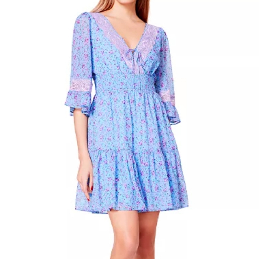 Betsey Johnson Chiffon Constract Lace Fit & Flare